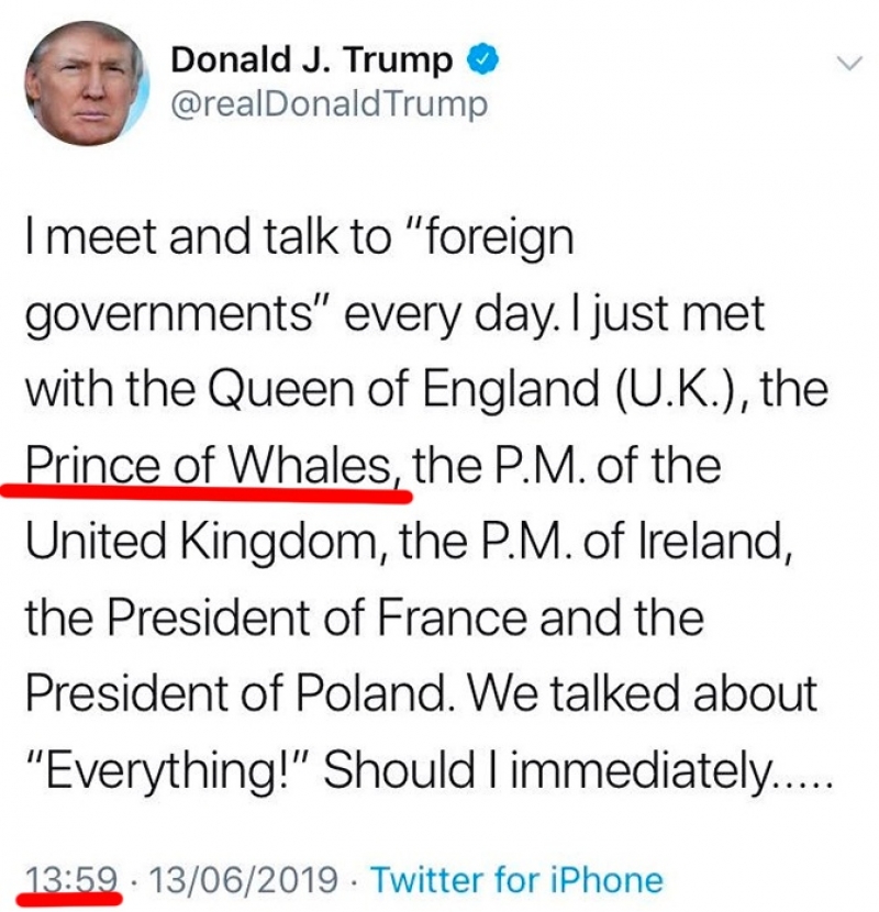 Трамп по ошибке назвал «принцем китов» наследника британского престола 